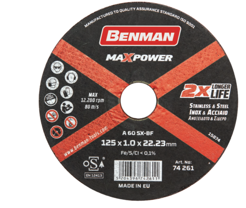 CUTTING DISC MAXPOWER FOR ΙΝΟΧ 115X1MM BENMAN