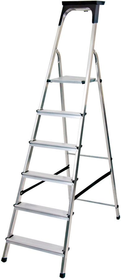 ALUMINIUM STEPLADDER WITH WORK TRAY 6 RUNGS PLATFORM HEIGHT 1,19M