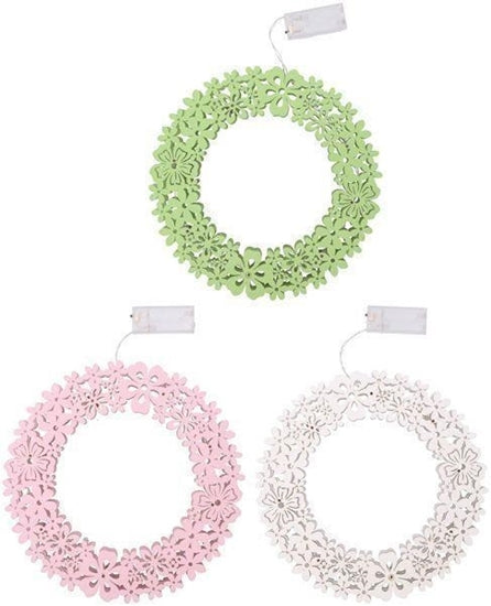 DECO HANGER LED 29X2,5CM 3ASS 24 2,09 WOOD ROUND XCL. 2XAA HT WHITE, GREEN & PINK