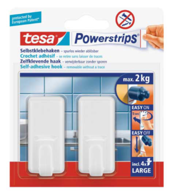 TESA 2PCS HOOKS CLASSIC WHITE