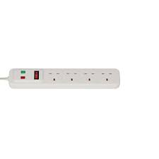 EXTENSION LEAD WITH SURGE PROTECTION 13.500A AND NEON INDICATOR 4-WAY WHITE 2M