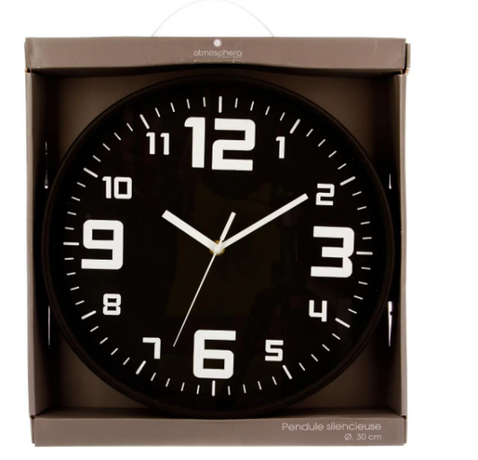BLACK PLASTIC CLOCK D30