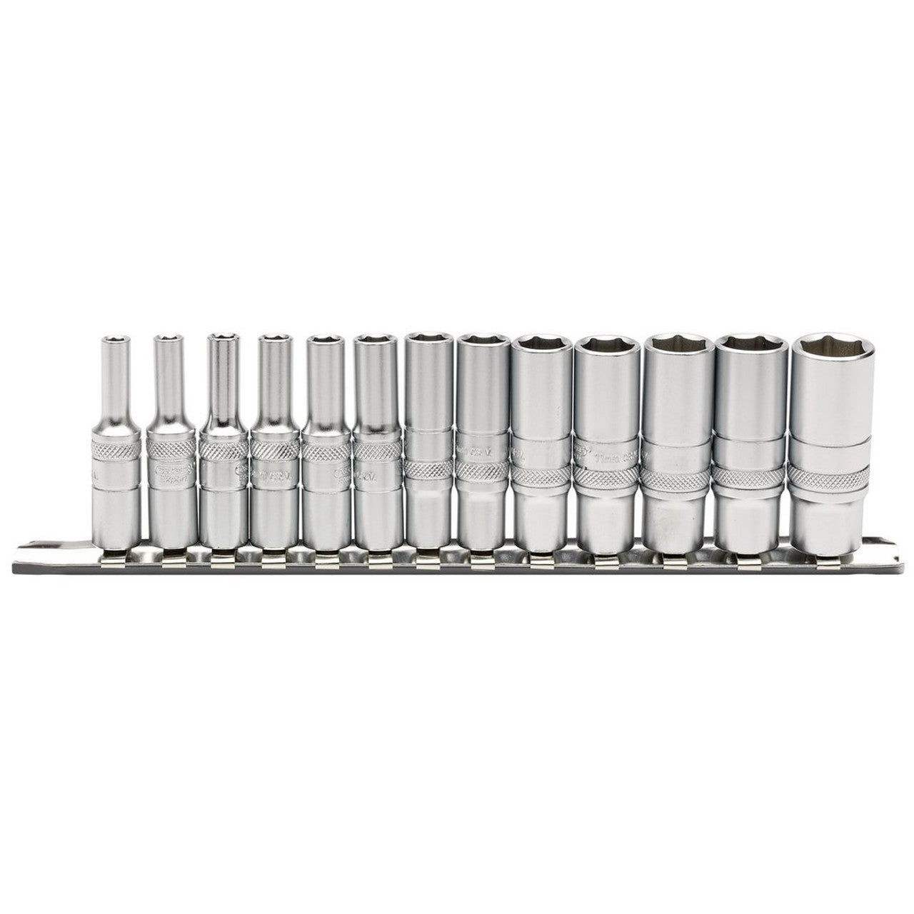 METRIC DEEP SOCKET SET ON METAL RAIL 1/4" 13PCS
