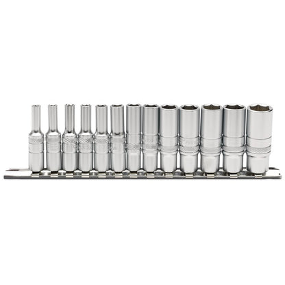 METRIC DEEP SOCKET SET ON METAL RAIL 1/4" 13PCS