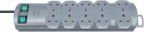 PRIMERA-LINE EXTENSION LEAD 10-WAY SILVER 2M H05VV-F 3G1,25 EACH 5 SOCKETS SWITCHED