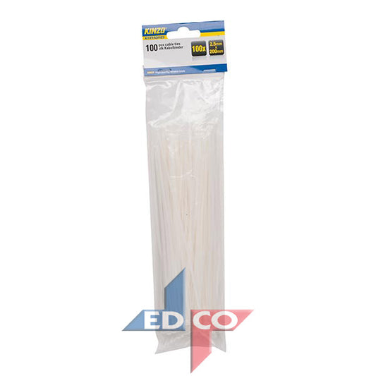 CABLE TIES  2.5X100MM 100PCS WHITE KINZO