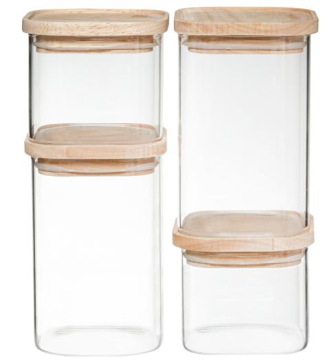 LOT JAR X4 GLASS+WOOD HERMET
