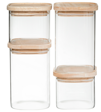 LOT JAR X4 GLASS+WOOD HERMET