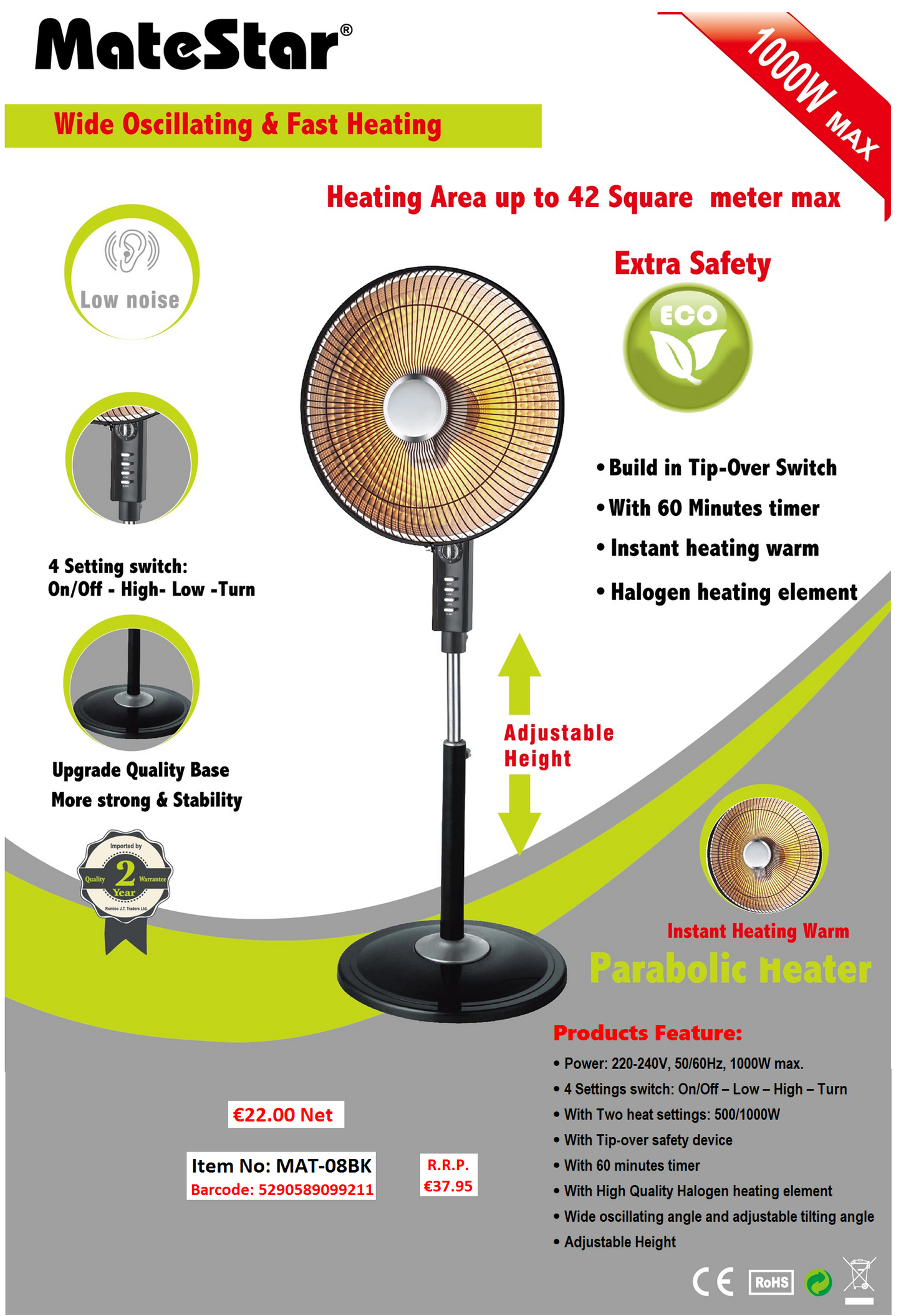 PARABOLIC HEATER 1000W MATESTAR