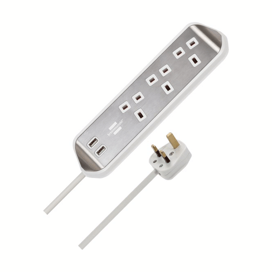 BRENNENSTUHL CORNER EXTENSION LEAD 3 WAY-2 USB WHITE/SILVER