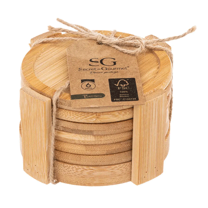 BAMBOO COASTERS X6 + HOLDER