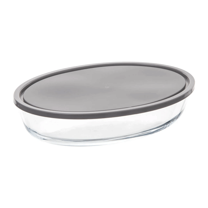 GLASS OVAL DISH+LID 30X21