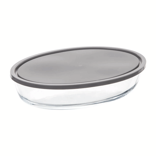 GLASS OVAL DISH+LID 30X21