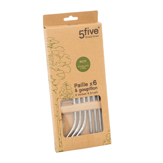 7PCS SET SS STRAWS PAILLES X6 + 1 GOUPILLON INOX
