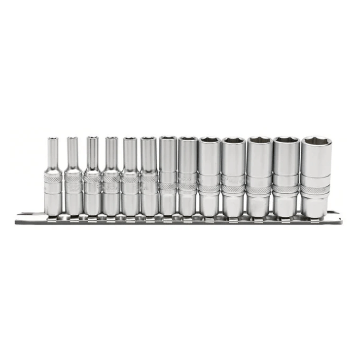 METRIC DEEP SOCKET SET ON METAL RAIL 1/4" 13PCS