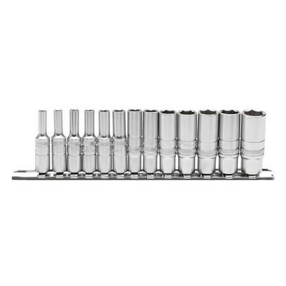 METRIC DEEP SOCKET SET ON METAL RAIL 1/4" 13PCS
