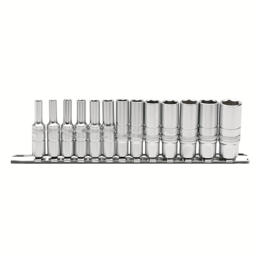 METRIC DEEP SOCKET SET ON METAL RAIL 1/4" 13PCS