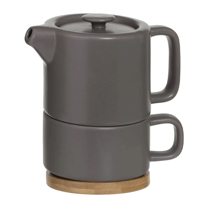 TAUPE NATURAL TEAPOT W/ CUP