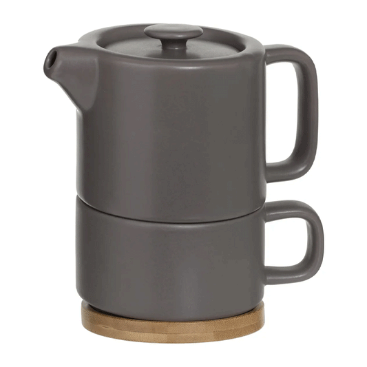 TAUPE NATURAL TEAPOT W/ CUP