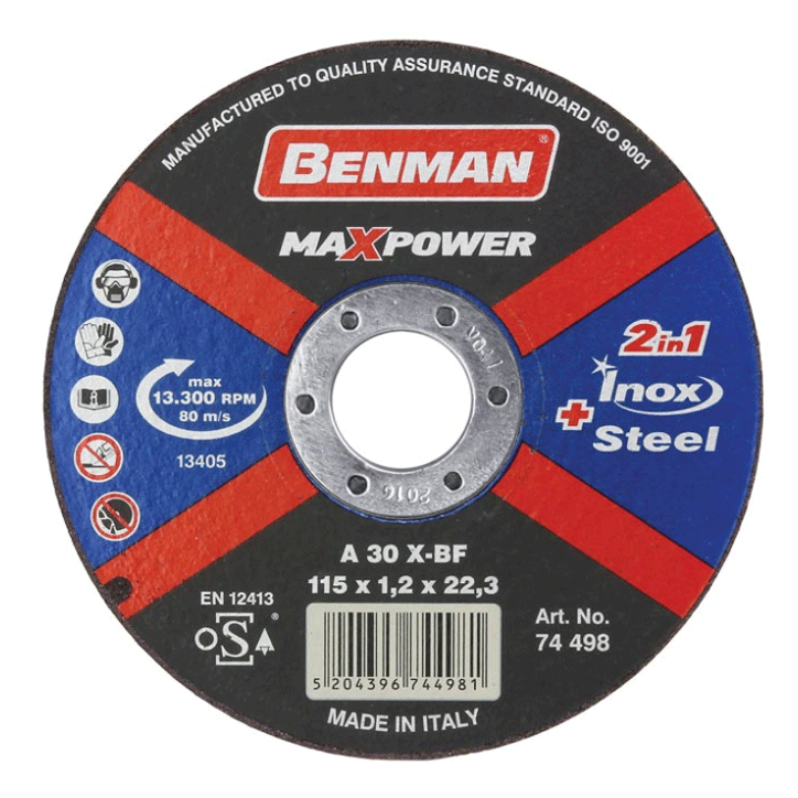 CUTTING DISC MAXPOWER FOR ΙΝΟΧ-STEEL 115X1.2MM BENMAN