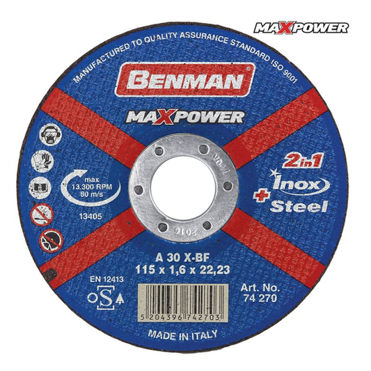 CUTTING DISC MAXPOWER FOR ΙΝΟΧ-STEEL 115X1.6MM BENMAN