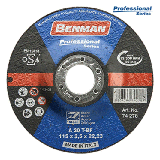 CUTTING DISC FOR STEEL&ΙΝΟΧ WITH DEPRESSED CENTER PROFESSIONAL SERIES 115X2.5MM BENMAN