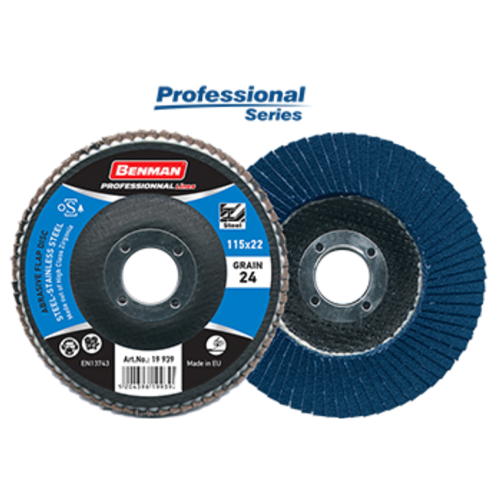 PROFESSIONAL SERIES ZIRCONIA FLAP DISC DEPRESSED 115X24MM BENMAN