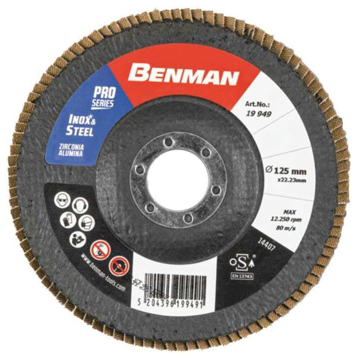 PROFESSIONAL SERIES ZIRCONIA FLAP DISC DEPRESSED 125X120MM BENMAN
